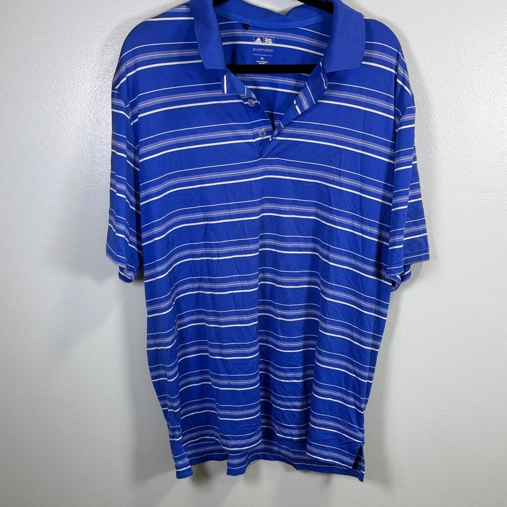 adidas PureMotion Blue and White Striped Polo‎ Shirt